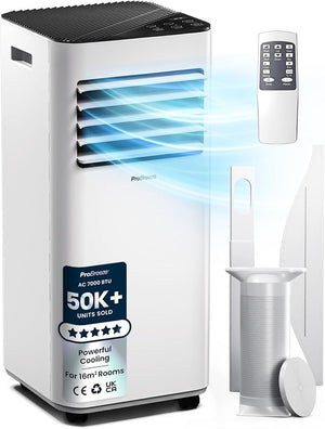 7,000 BTU 4-in-1 Portable Air Conditioner — Cooling, Dehumidifier, Fan & Sleep Mode, 24hr Timer, Remote Control, Dual Window Kit