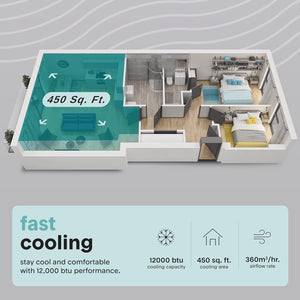 12000 BTU Portable Air Conditioner with Built-In Dehumidifier, Remote Control, Window Exhaust Kit